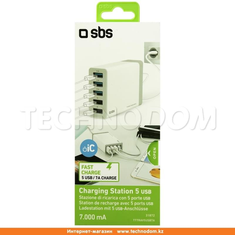 Сетевое зарядное устройство 5*USB, 7A, SBS, Белый (TTTRAV5USB7A) - фото #1