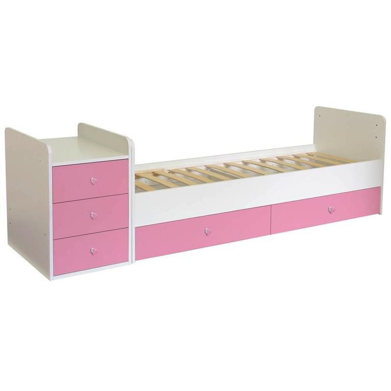 Кроватка - трансформер Фея 1100 белый-розовый - фото #1