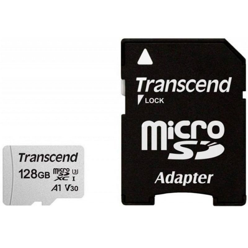 Карта памяти MicroSD 128GB Transcend, TLC, UHS-I, U3, до 60MB/s + SD Adapter (TS128GUSD300S-A) - фото #0