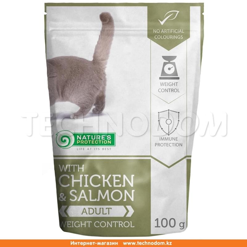 Влажный корм для кошек Nature's Protection Weight Control контроль веса, с курицей и лососем 100 г - фото #0
