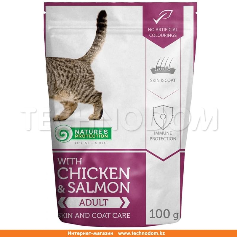 Влажный корм для кошек Nature's Protection Skin&Coat для кожи и шерсти с курицей и лососем 100 г - фото #0