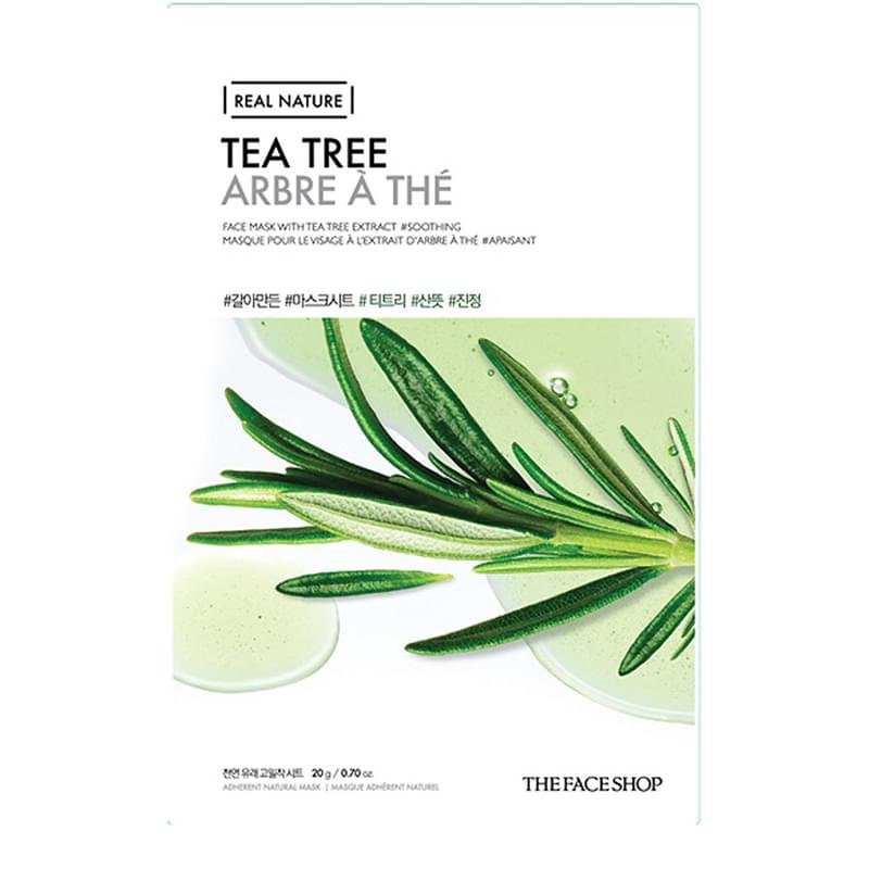 Маска тканевая для лица «Real Nature» с Чайным деревом для проблемной кожи, 23 гр, Thefaceshop - фото #0