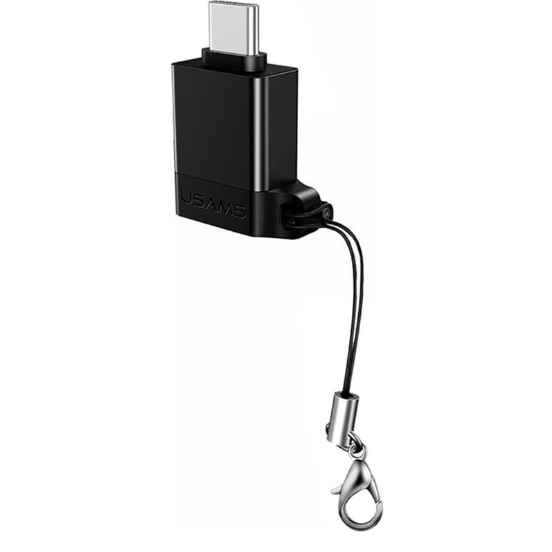 Адаптер Type-C - USB 3.0 OTG + Карабин, USAMS, Черный (US-SJ186) - фото #0