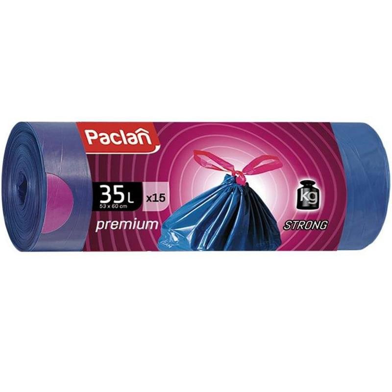 Paclan Premium пакеты для мусора с тесьмой 35 л, 53х60 см, 15 шт, 30 мкм - фото #0