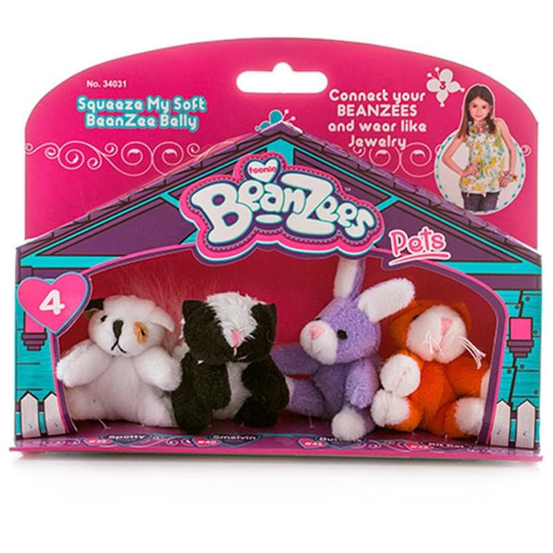 Beanzees мини плюш в наборе «Пёсик, Скунс, Кролик, Котик» - фото #1