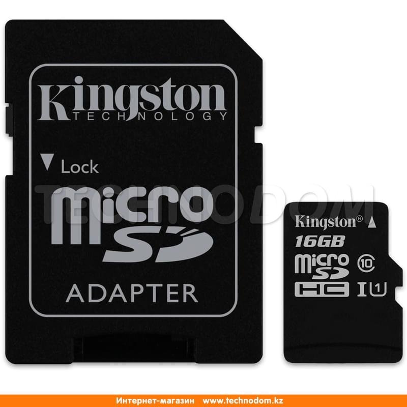 Карта памяти MicroSD 16GB Kingston UHS-I U1 80MB/s, Class 10 + SD Adapter (SDCS/16GB) - фото #0