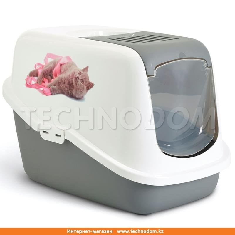 Туалет для кошек Savic БИО с рисунком 56*39*38,5  см, серый, в ассортименте - фото #0