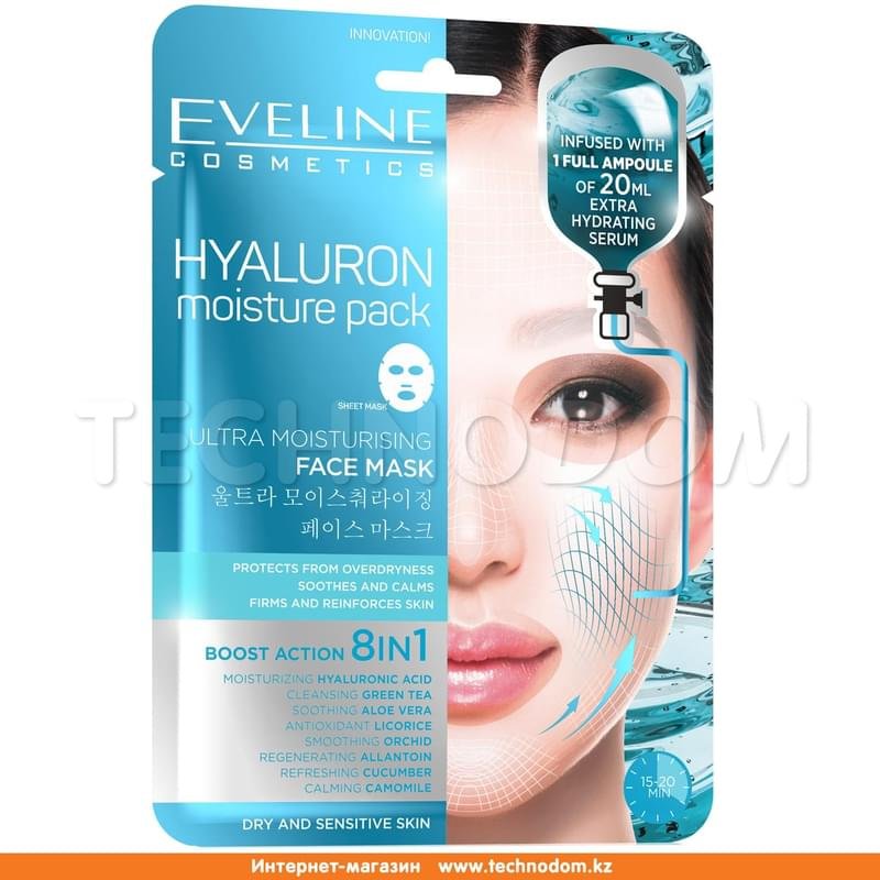 Тканевая маска корейская Ультраувлажняющая серии Гиалуроновая Увлажняющая Процедура, Eveline Cosmetics - фото #0