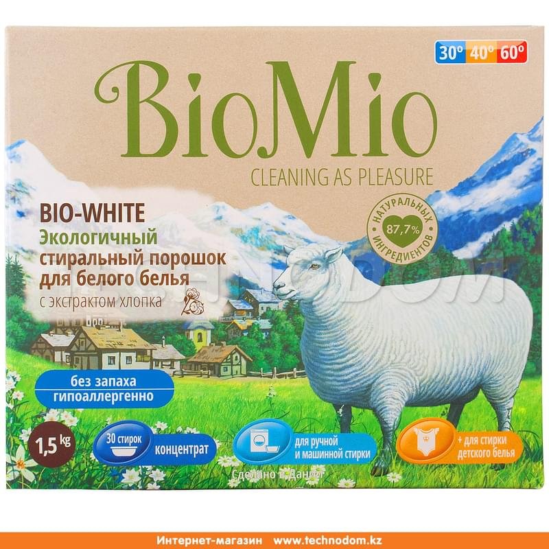 BioMio стир.порошок для белого, без запаха, 1500 г - фото #0