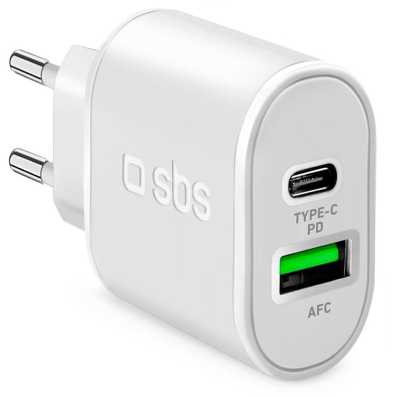 Сетевое зарядное устройство 1*USB 2.1A, 1*USB Type-C 18Вт (Power Delivery), SBS, White (TETRPD18W) - фото #1