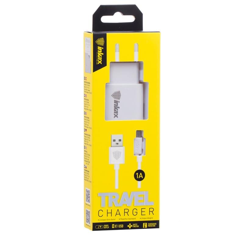 Сетевое зарядное устройство 1*USB, 1A + каб. microUSB, INKAX, Белый (CD-08-MICRO) - фото #0