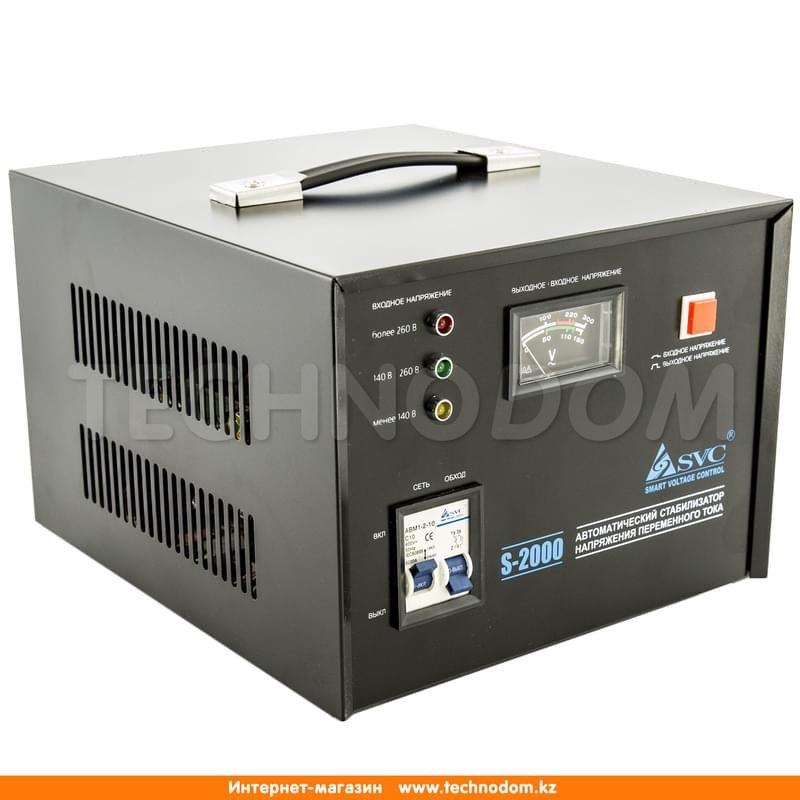 Стабилизатор SVC, 2000VA/1600W, AVR:140-260В, Клем.К, LED, Чистая синусоида, 1,5м Black (S-2000) - фото #1