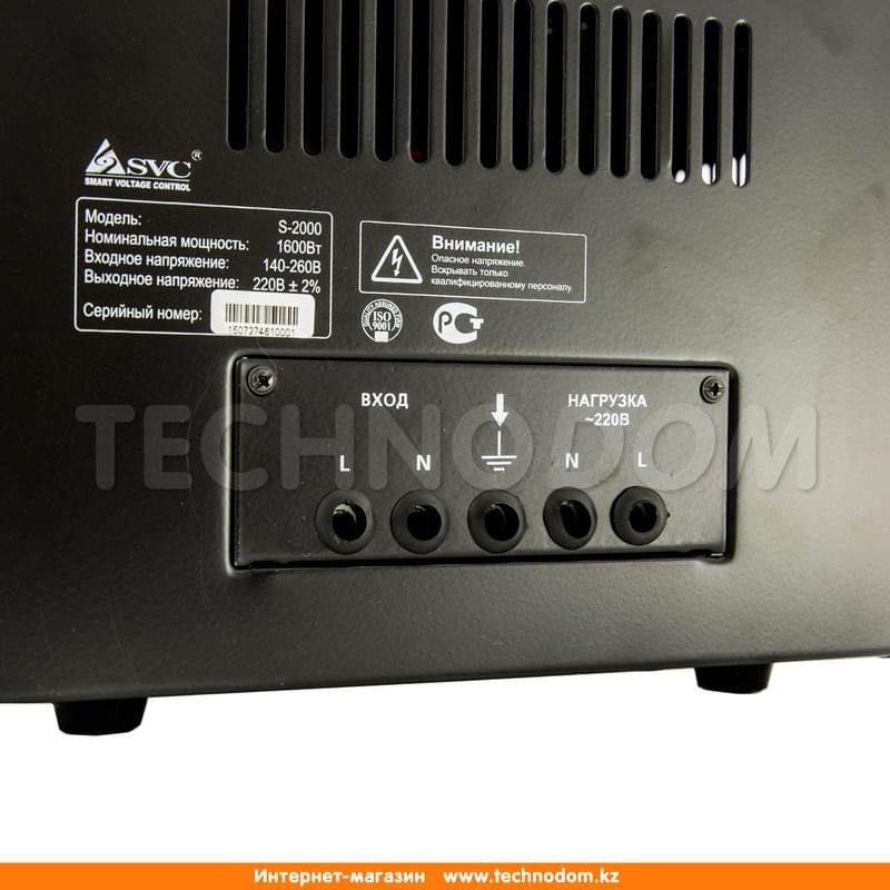Стабилизатор SVC, 2000VA/1600W, AVR:140-260В, Клем.К, LED, Чистая синусоида, 1,5м Black (S-2000) - фото #4