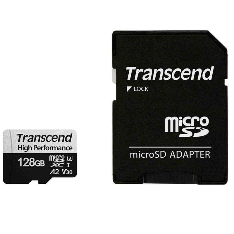 MicroSD 128GB Transcend Жады картасы, TLC, UHS-I, U3, 100MB/s дейін + SD Adapter (TS128GUSD330S) - фото #0