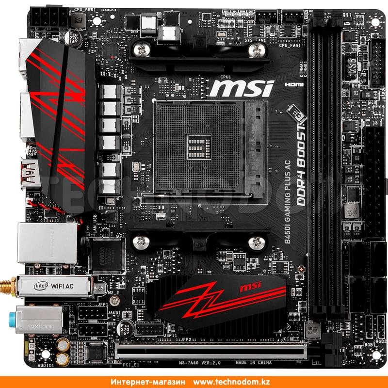 Материнская плата MSI B450I GAMING PLUS AC AM4 B450 2DDR4 PCI-E 2x16 3x1 (HDMI+DVI-D) mITX - фото #0