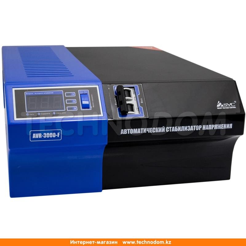 Стабилизатор SVC, 3000VA, AVR:140-280В, Клем.К, LED, Чистая синусоида, 1,5м Black/Blue (AVR-3000-F) - фото #0