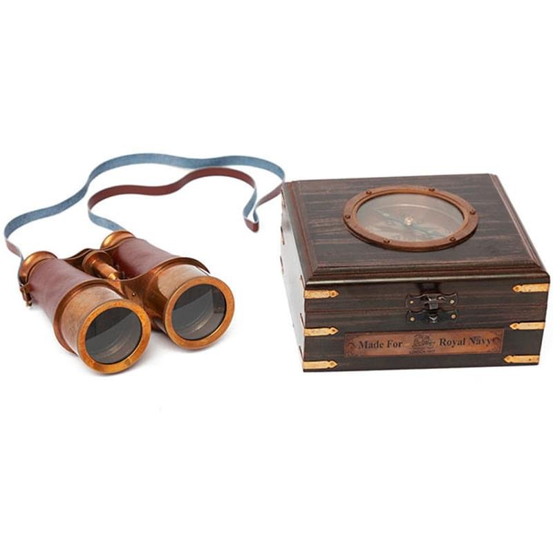 Бинокль в деревянной подарочной коробке с компасом и латунным декором Secret De Maison (1 в 1 уп.) - фото #1