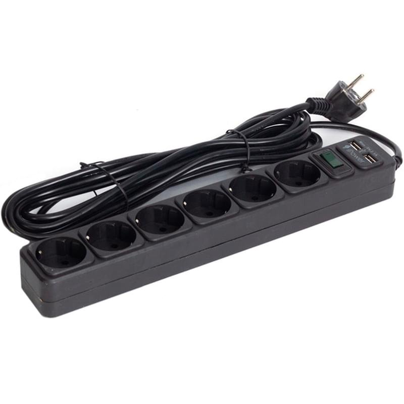 Сетевой фильтр iPower, 6 роз, 2*USB, 3м, Black (iPEO3m-USB) - фото #0