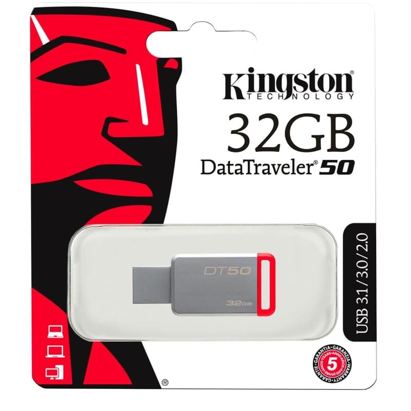 USB Флешка 32GB Kingston DataTraveler Type-A 3.1 Gen 1 (3.0) Metal (DT50/32GB) - фото #2
