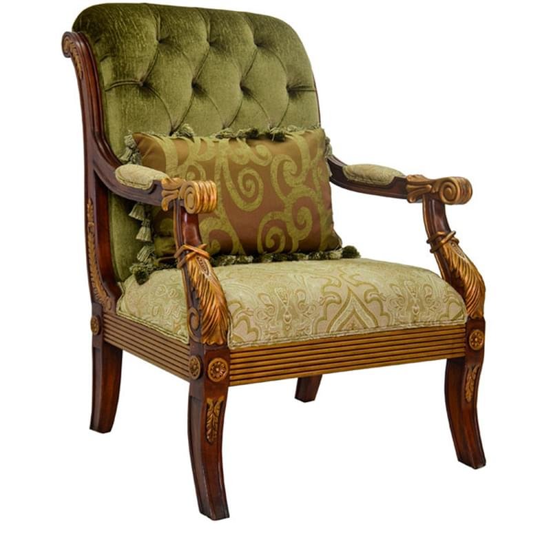 Кресло, массив сосны, шенилл, оливковый, 77*90*108 - фото #1