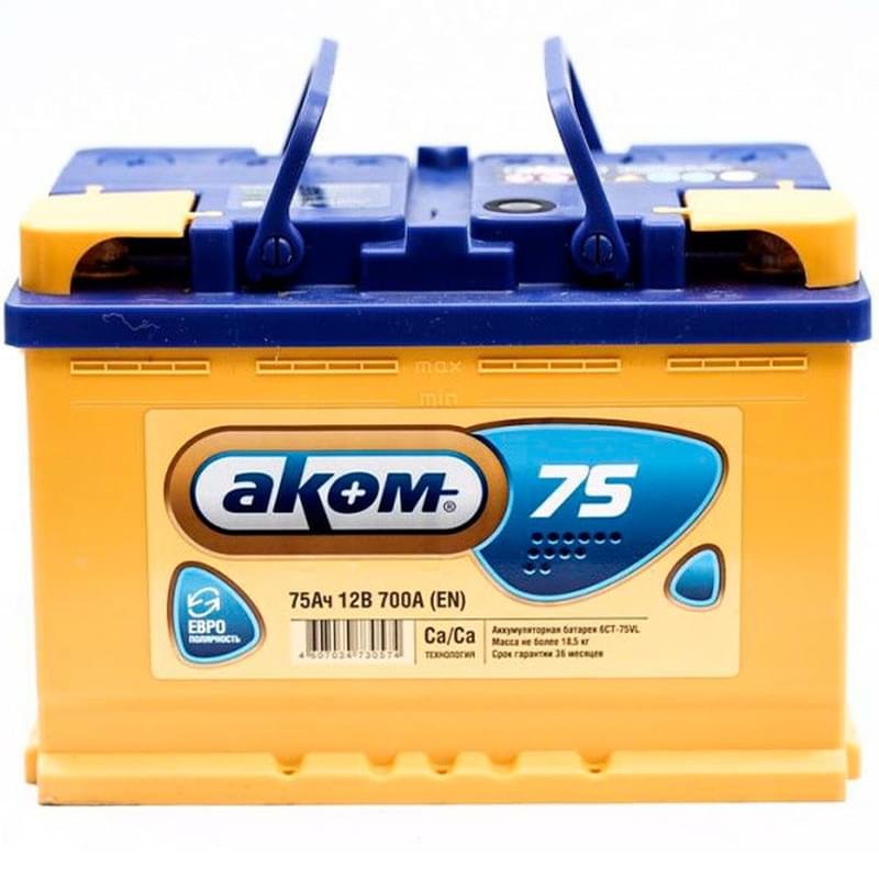 Аккумулятор Akom 75Ah "- +" (6CT-75AhL) - фото #0