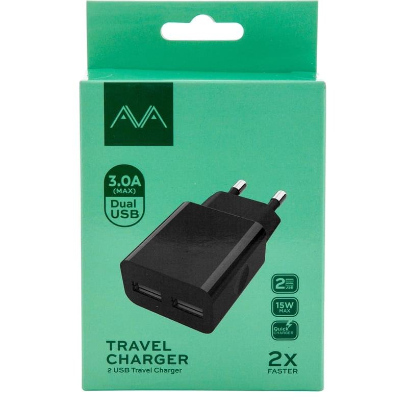 Сетевое зарядное устройство 2*USB, 3.0A, AVA, Черный (AV-CHT001) - фото #3