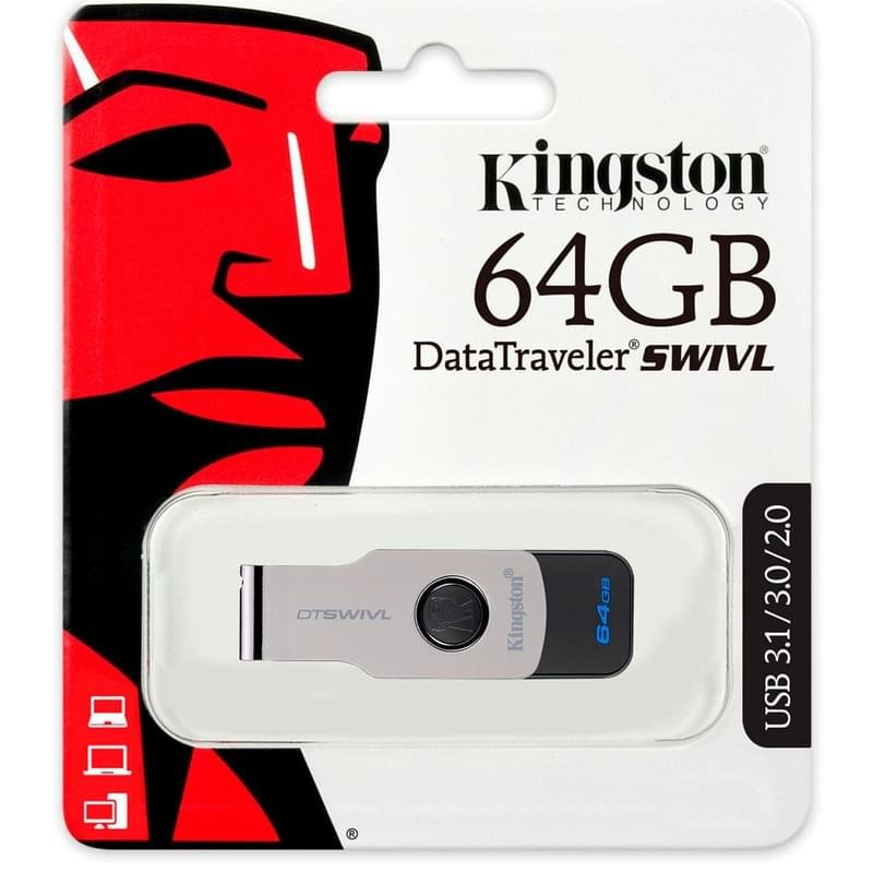 USB Флешка 64GB Kingston DataTraveler Type-A 3.1 Gen 1 (3.0) Metal (DTSWIVL/64GB) - фото #2
