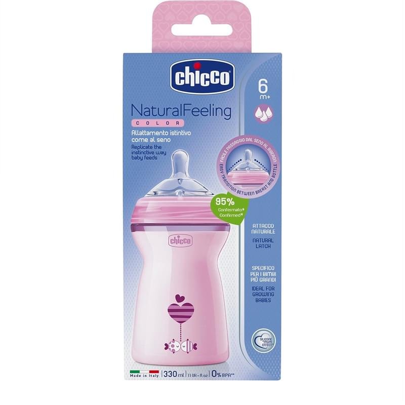 Chicco Бутылочка для кормления Natural Feeling  силикон 330 ml 6м+, розовая - фото #2