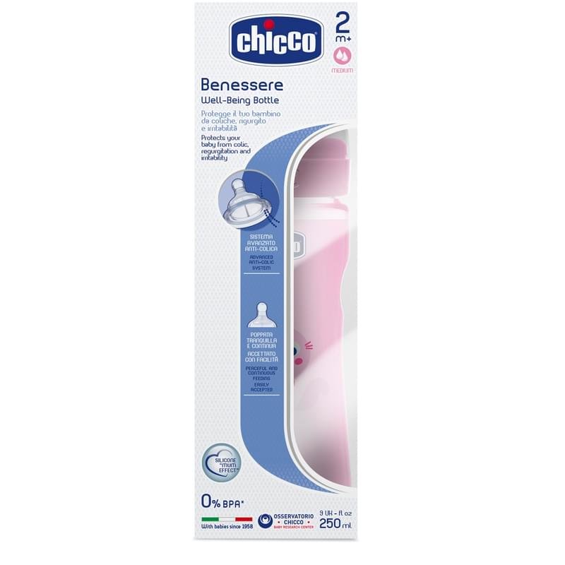 Chicco Бутылочка  для кормления WB розовая  250мл силикон - фото #1