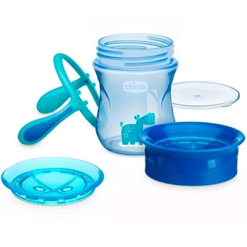 Chicco Набор детской посуды (2тарелки, ложка, вилка, поильник) 12м+, голубой - фото #1