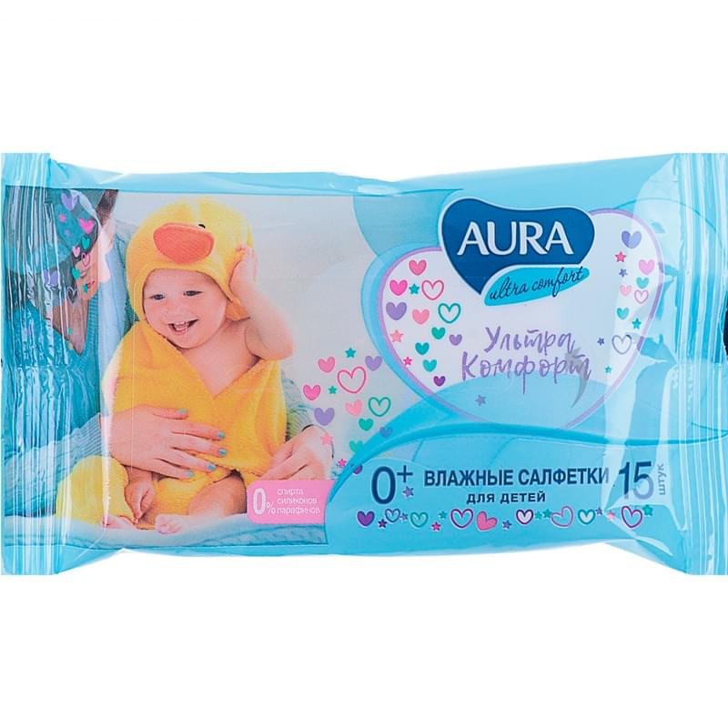 Влажные салфетки для детей Ultra Comfort AURA 15шт - фото #0