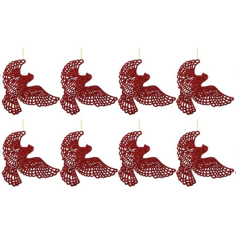 Декоративное изделие:набор птичек из 8 шт. Цвет: красный высота=11 см, 858-068 - фото #0