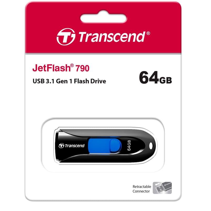 USB Флешка 64GB Transcend JetFlash 790 Type-A 3.1 Gen 1 (3.0) Black (TS64GJF790K) - фото #3