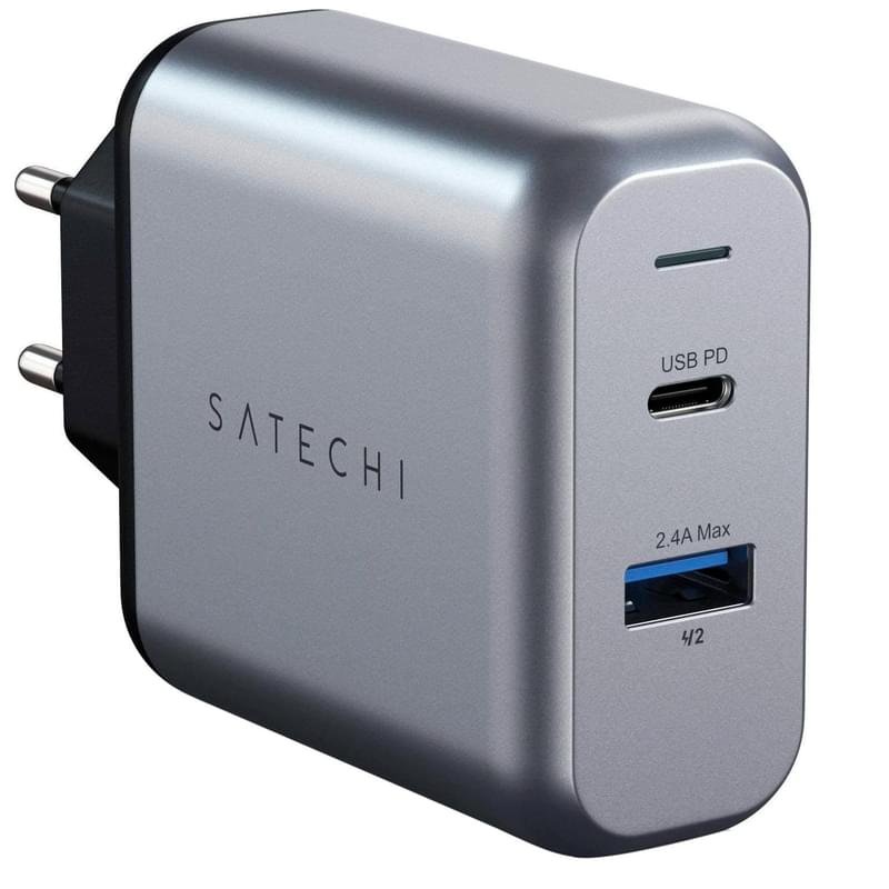 Сетевое зарядное устройство 1*USB 2.4A, 1*USB Type-C 3A PD (18W), Satechi, Серый (ST-MCCAM-EU) - фото #0