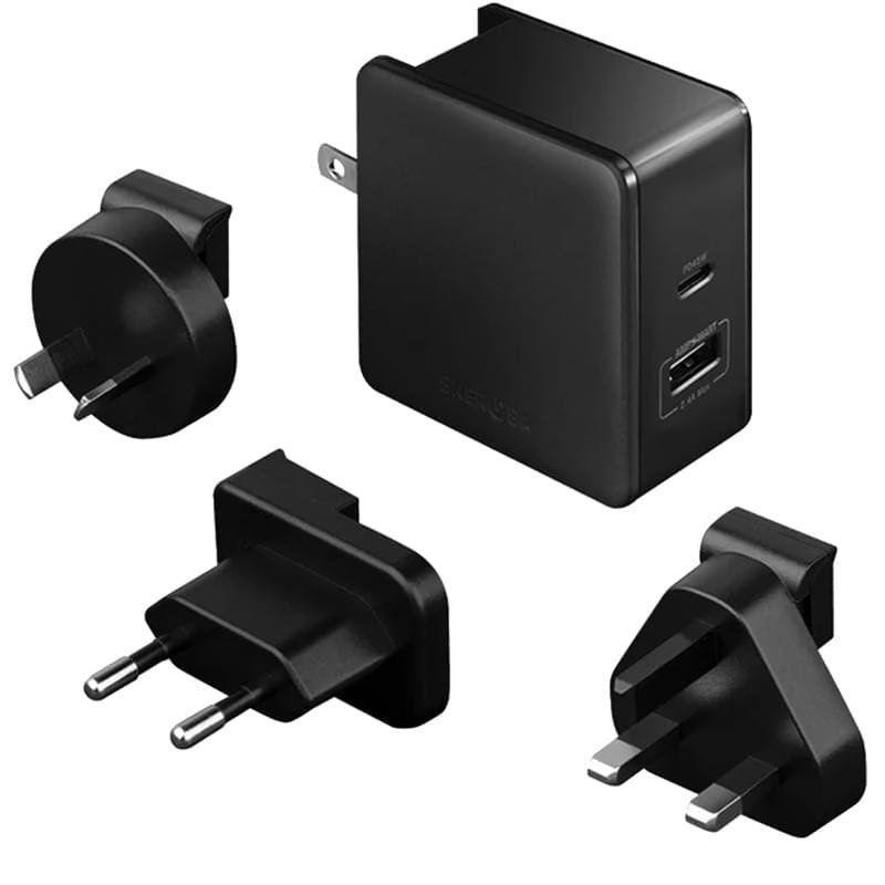 Адаптер для путешествий, 1*USB 2.0, 1*USB Type-C, PD (45W),US/UK/EU/AU,Energea, Серый (CHR-TW-PD45A) - фото #0