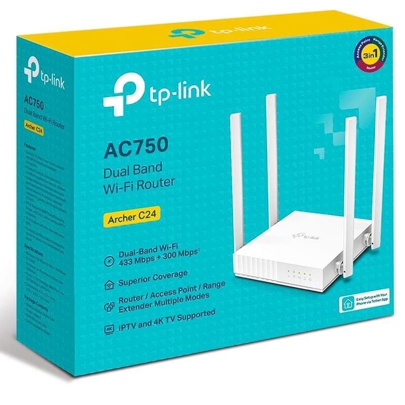 Беспроводной маршрутизатор, TP-Link Archer C24 Dual Band, 4 порта + Wi-Fi, 733 Mbps (Archer C24) - фото #3
