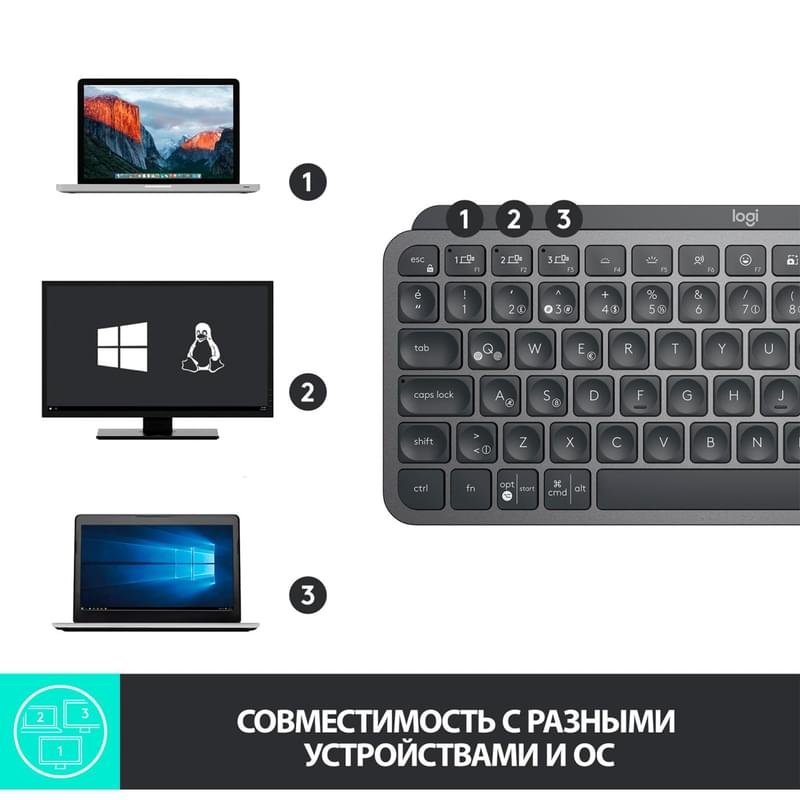 Клавиатура беспроводная USB/BT Logitech MX Keys Mini, Graphite (920-010501) - фото #6