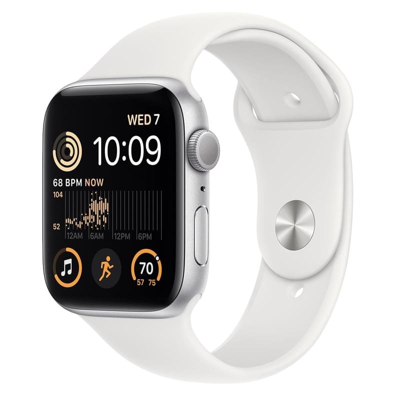 Смарт часы Apple Watch SE 2022, 44mm Silver Aluminium Case with White Sport Band (MNK23GK/A) - фото #0