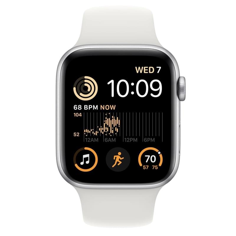 Смарт часы Apple Watch SE 2022, 44mm Silver Aluminium Case with White Sport Band (MNK23GK/A) - фото #1