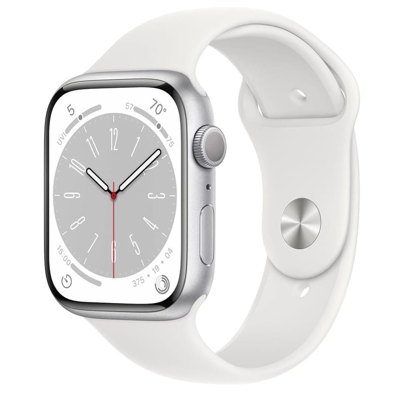 Смарт часы Apple Watch Series 8, 45mm Silver Aluminium Case with White Sport Band (MP6N3GK/A) - фото #0