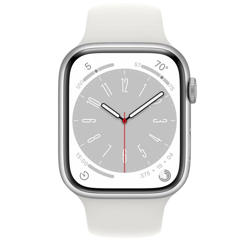 Смарт часы Apple Watch Series 8, 45mm Silver Aluminium Case with White Sport Band (MP6N3GK/A) - фото #1