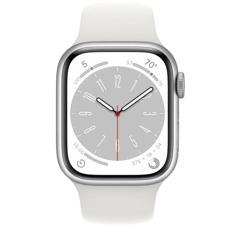 Смарт часы Apple Watch Series 8, 41mm Silver Aluminium Case with White Sport Band (MP6K3GK/A) - фото #1