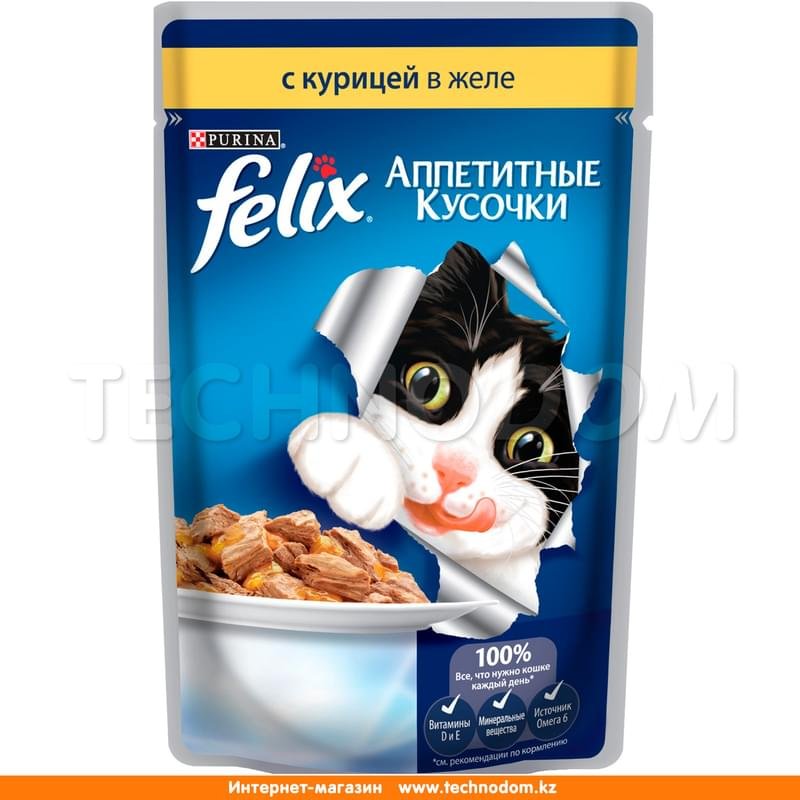 Влажный корм Felix Аппетитные кусочки для кошек, с курицей 85 г - фото #0