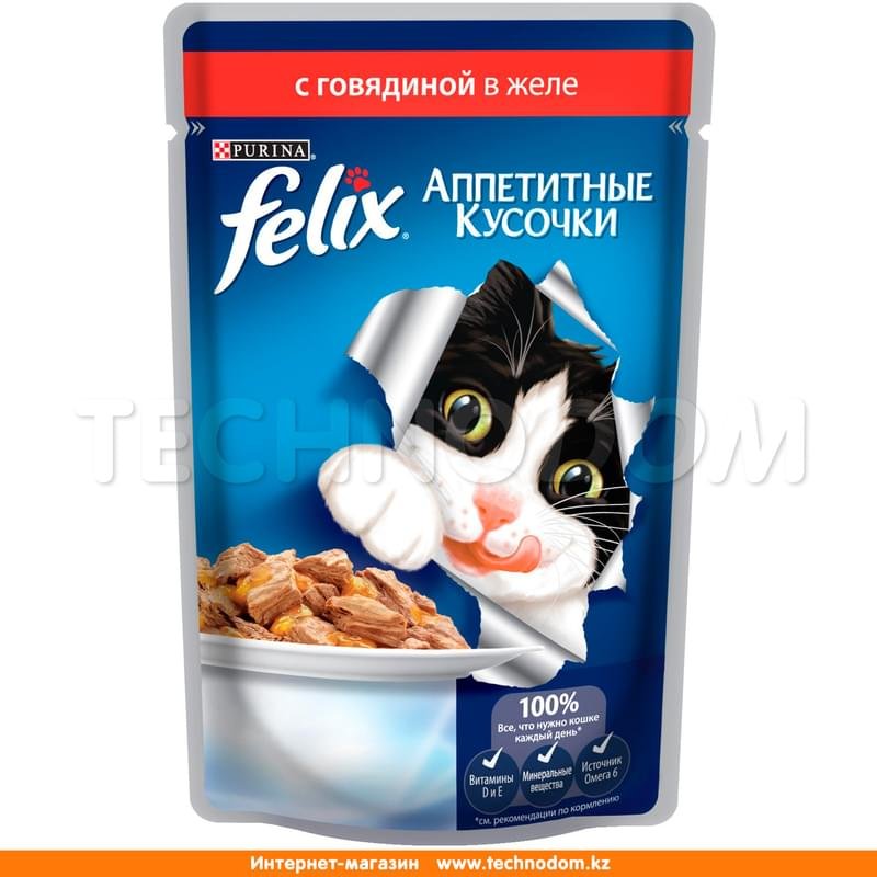 Влажный корм Felix Аппетитные кусочки для кошек, с говядиной 85 г - фото #0