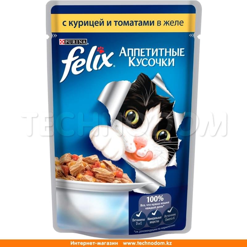 Влажный корм Felix Аппетитные кусочки для кошек, с курицей и томатами 85 г - фото #0
