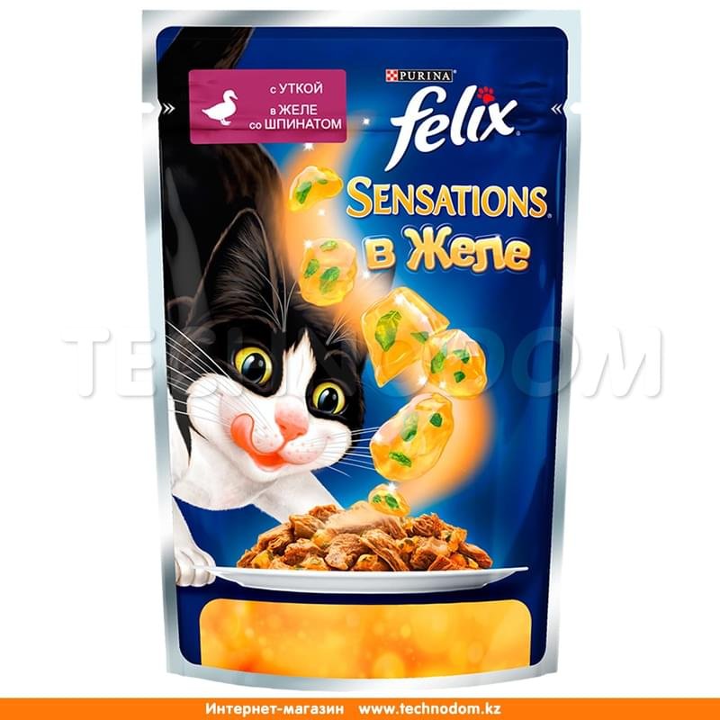 Влажный корм Felix Sensations для кошек, с уткой в желе со шпинатом 85 г - фото #0