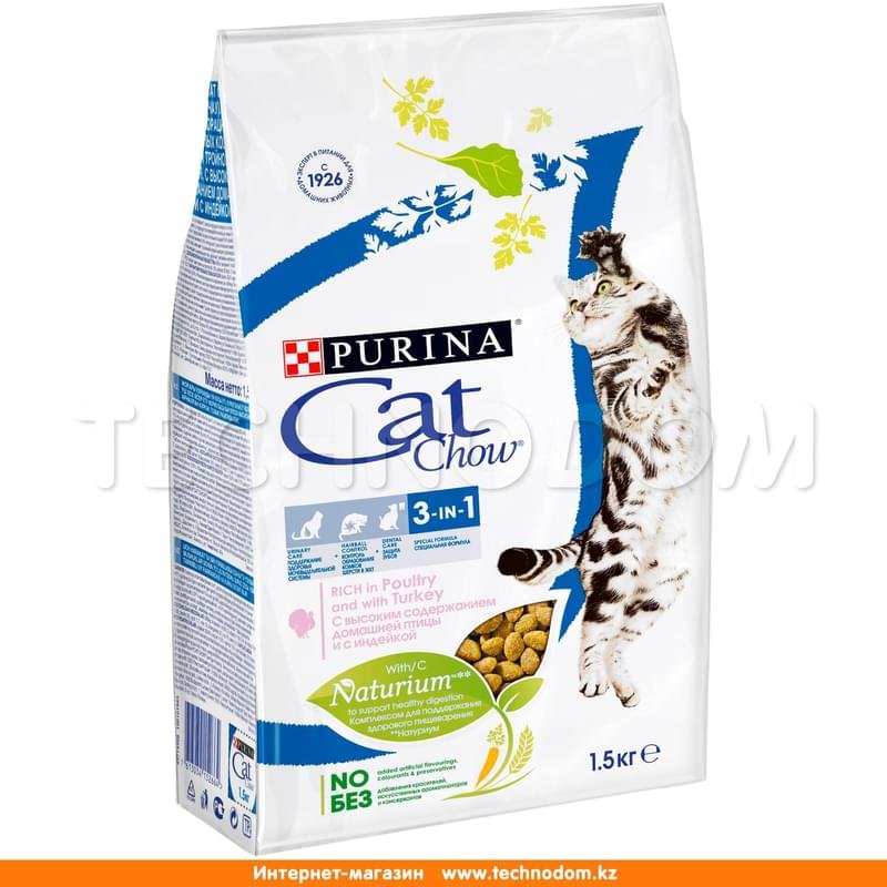 Сухой корм Cat Chow для взрослых кошек, тройная защита 3 в 1 1,5 кг - фото #1