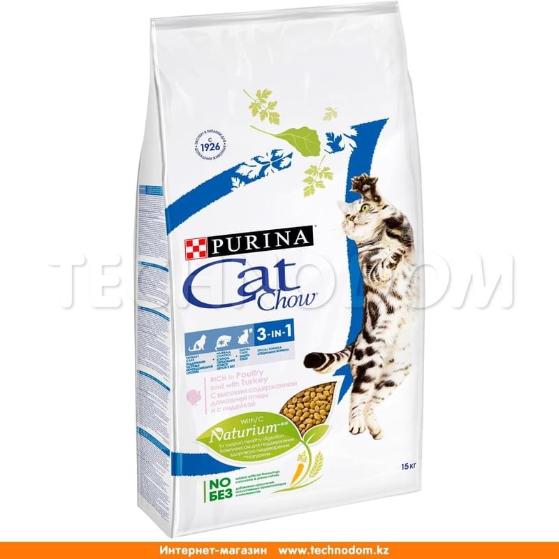 Сухой корм Cat Chow для взрослых кошек, тройная защита  3 в 1 15 кг - фото #1