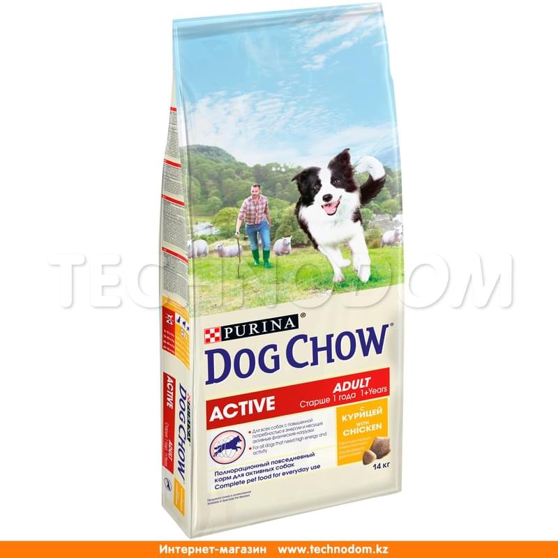Сухой корм Dog Chow для взрослых активных собак старше 1 года, с курицей 14 кг - фото #1
