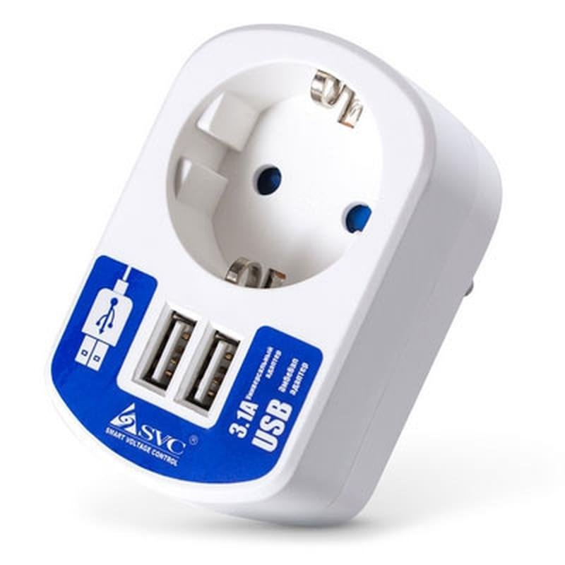 Сетевое зарядное устройство 1*AC, 2*USB, 3.1A, SVC, Белый (HA31-W) - фото #0